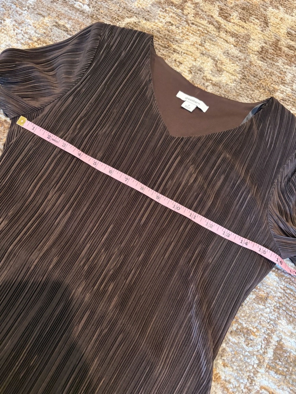 dressbarn Chocolate Brown Pleated Tiered V-Neck Midi Dress - Picture 3 of 4